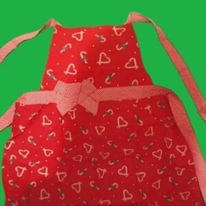 Christmas Bib Apron W/Candy Canes Hearts, Bow. NWOT